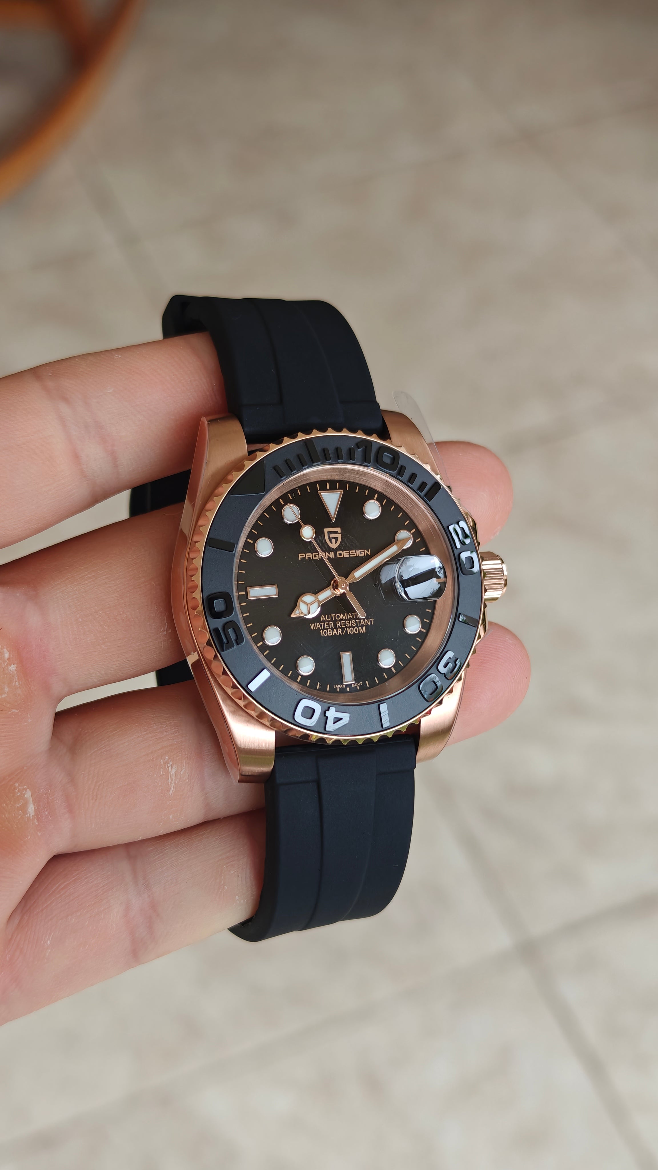 Pagani Design PD‑1651 – Homenaje al Rolex Yacht-Master Oro Rosa correa de caucho