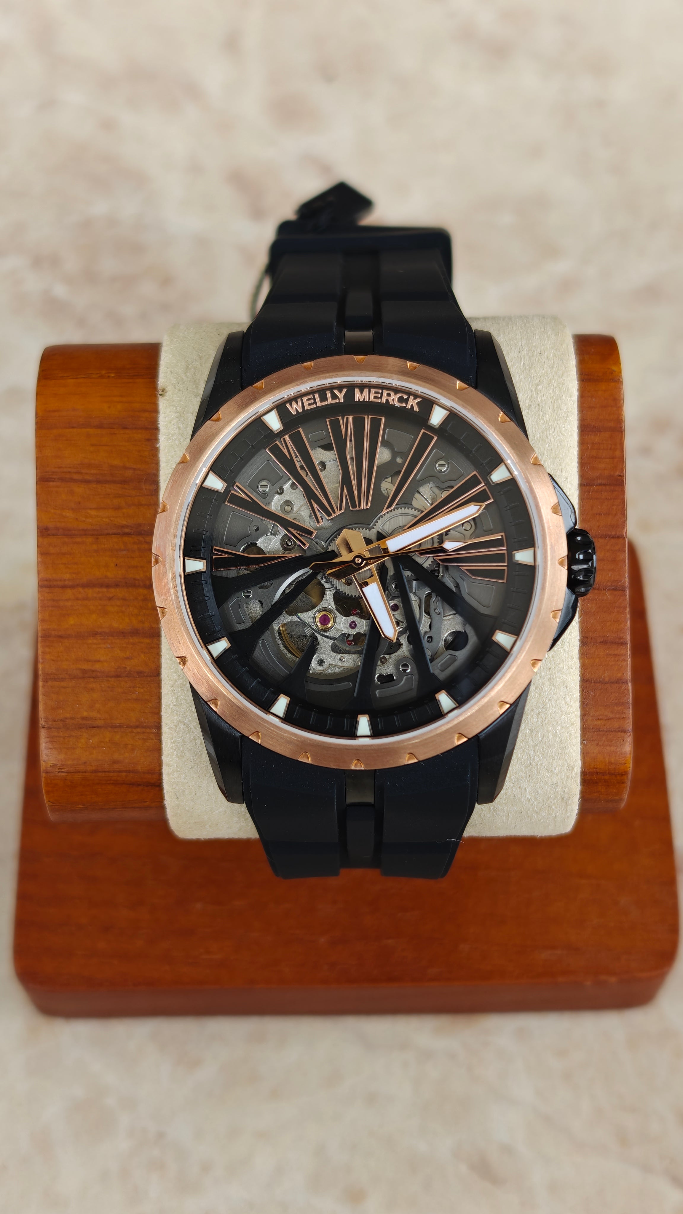 Welly Merck WM080 Skeleton Automático – Negro / Rose Gold