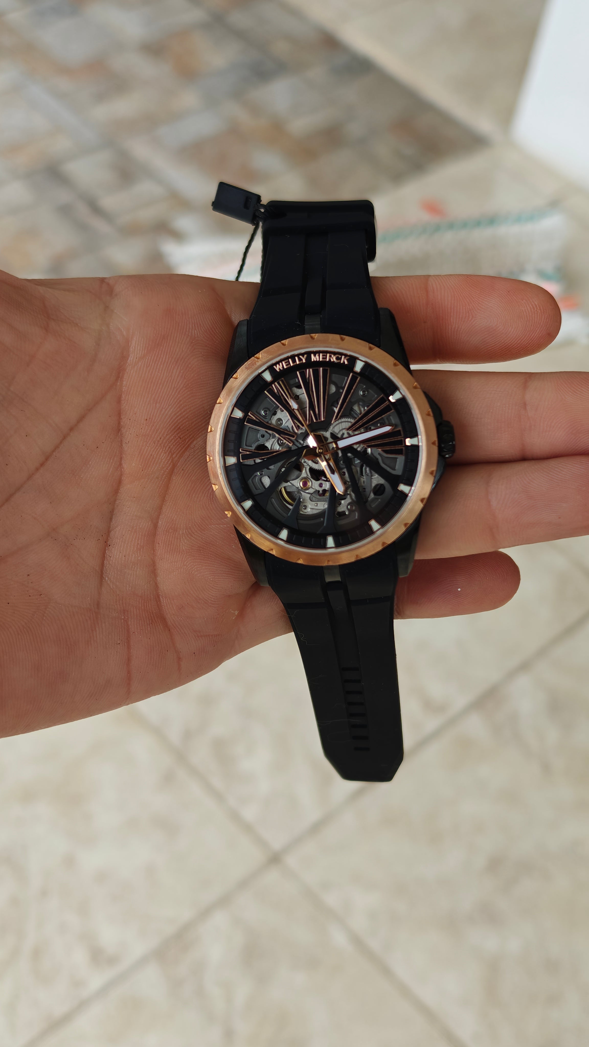 Welly Merck WM080 Skeleton Automático – Negro / Rose Gold