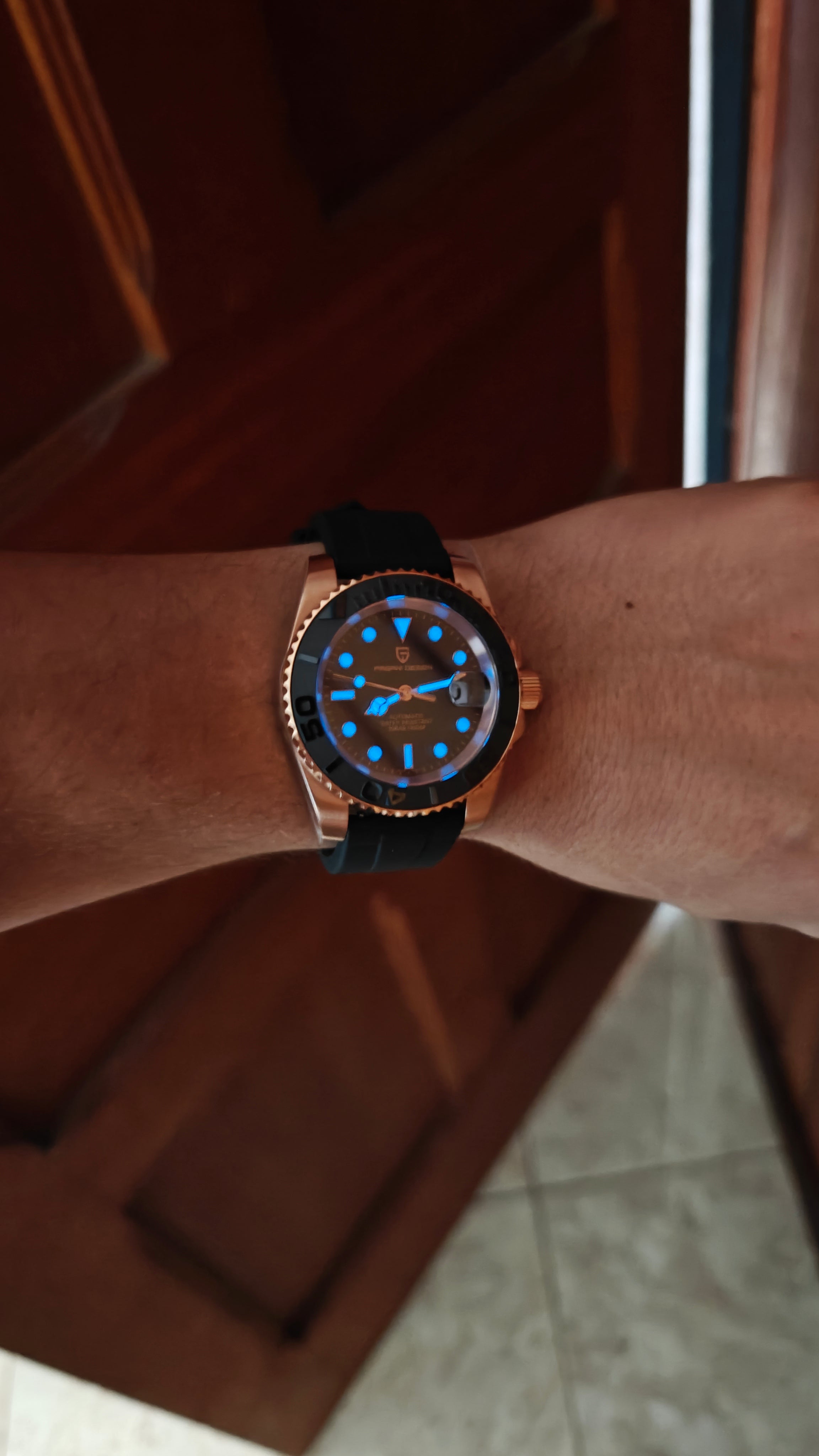 Pagani Design PD‑1651 – Homenaje al Rolex Yacht-Master Oro Rosa correa de caucho