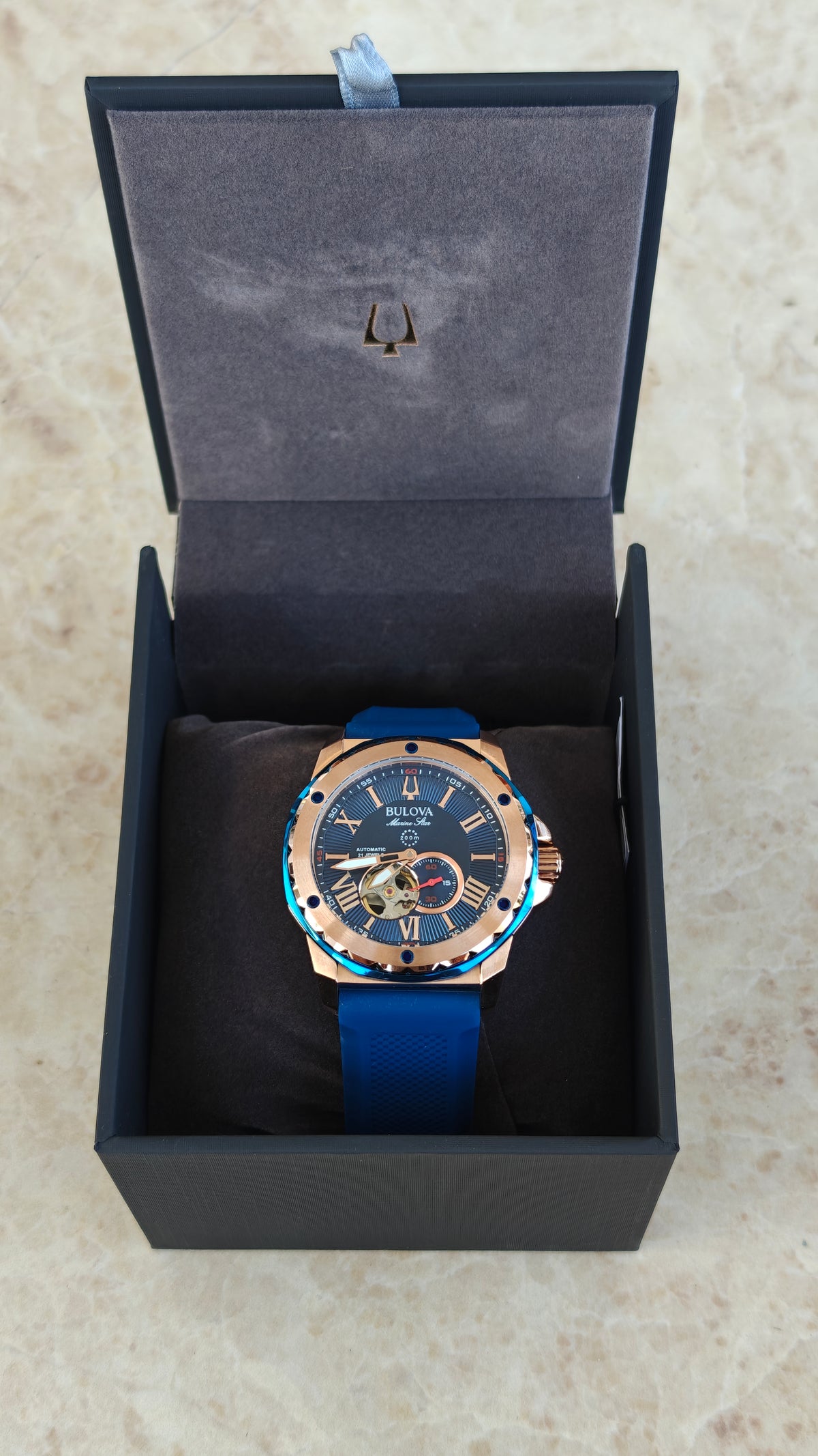Bulova Marine Star 98A227 – Automático Blue & Rose Gold